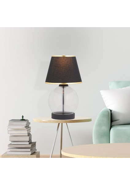 Lampon Siyah Şapkalı Siyah Masa Lambası Modern Tasarım Salon-Yatak Odası Abajur