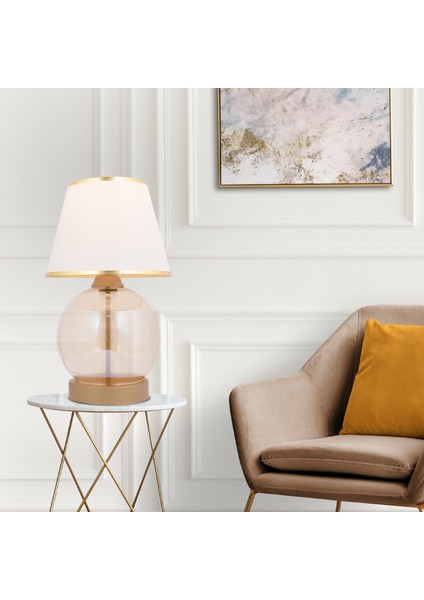 Lampon Beyaz Şapkalı Eskitme Masa Lambası Modern Tasarım Salon-Yatak Odası Abajur