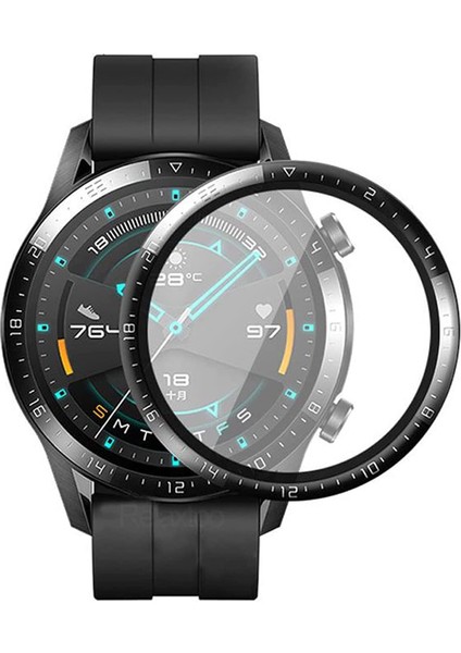 Huawei Watch Gt2 46MM Tam Kaplayan Kavisli Ekran Koruyucu 3D Pet Film - Siyah