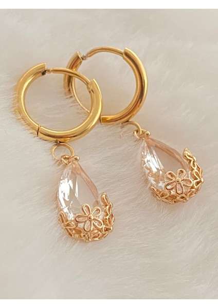 Elmas Montür Gold Çelik Küpe
