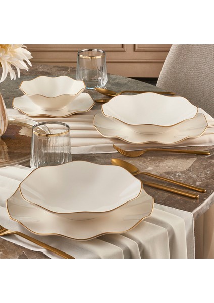 Nesrin 26 Parça 6 Kişilik Bone Yemek Takımı - Gold