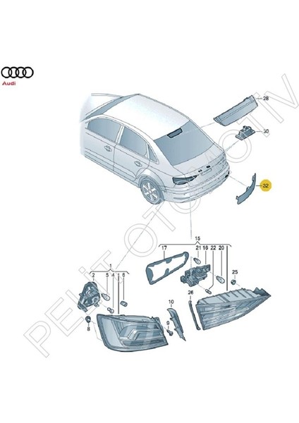 Audi A3 Arka Tampon Reflektörü Sağ 8V5945106B (2013-2016) fiyatları