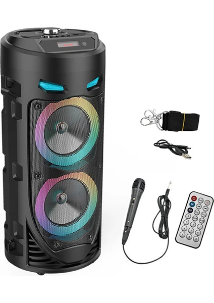 ZQS4239 Mikrofonlu Taşınabilir Dev Speaker LED Işıklı Bluetooth Hoparlör - 4INC×2-8W×2 1800MAH