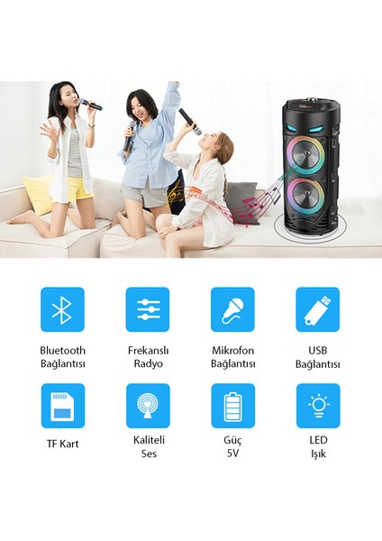 ZQS4239 Mikrofonlu Taşınabilir Dev Speaker LED Işıklı Bluetooth Hoparlör - 4INC×2-8W×2 1800MAH