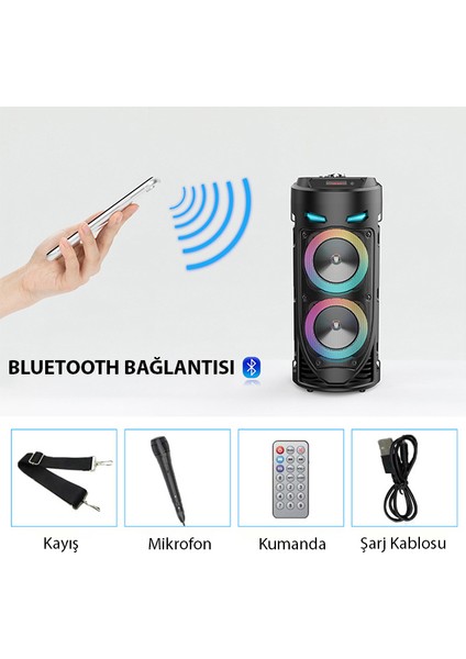 ZQS4239 Mikrofonlu Taşınabilir Dev Speaker LED Işıklı Bluetooth Hoparlör - 4INC×2-8W×2 1800MAH