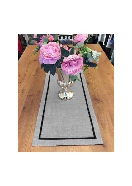 Concept Runner Açık Gri Linen Ketene Siyah Biyeli (140X40)CM