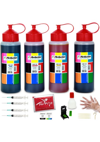 Hp , Canon 2 Kartuşlu Yazıcı Üniversal Aparatlı Mürekkep Dolum Seti 4X500 Ml. 25.000 Sf.