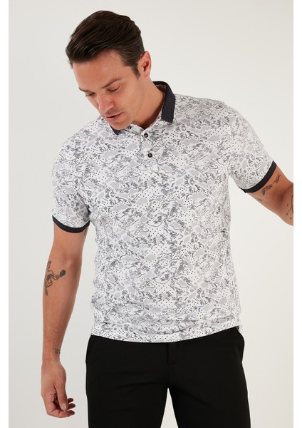 Desenli Pamuklu Slim Fit Polo T Shirt Erkek Polo T Shirt 646B3540