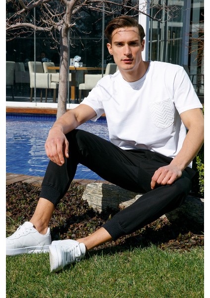% 100 Pamuk Relaxed Fit Tek Cepli Bisiklet Yaka T Shirt Erkek T Shirt 5902505