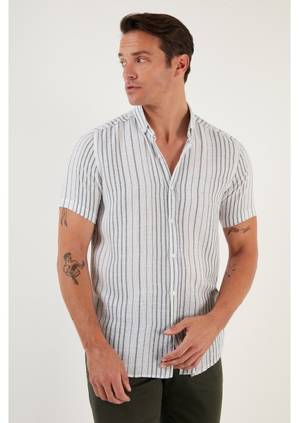 Çizgili % 100 Pamuk Slim Fit Kısa Kollu Gömlek Erkek GÖMLEK CF23S116097 fiyatları