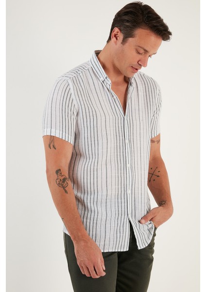 Çizgili % 100 Pamuk Slim Fit Kısa Kollu Gömlek Erkek GÖMLEK CF23S116097 modelleri