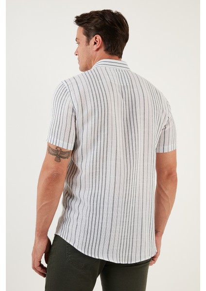 Çizgili % 100 Pamuk Slim Fit Kısa Kollu Gömlek Erkek GÖMLEK CF23S116097 fırsatları