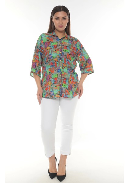 Özel Tasarım Desenli Viskon Büyük Beden Gömlek fiyatları