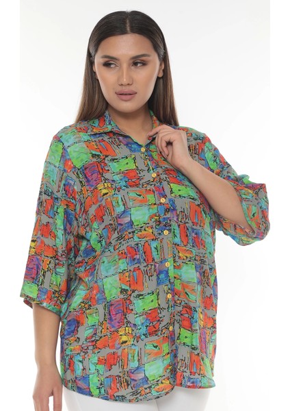 Özel Tasarım Desenli Viskon Büyük Beden Gömlek modelleri