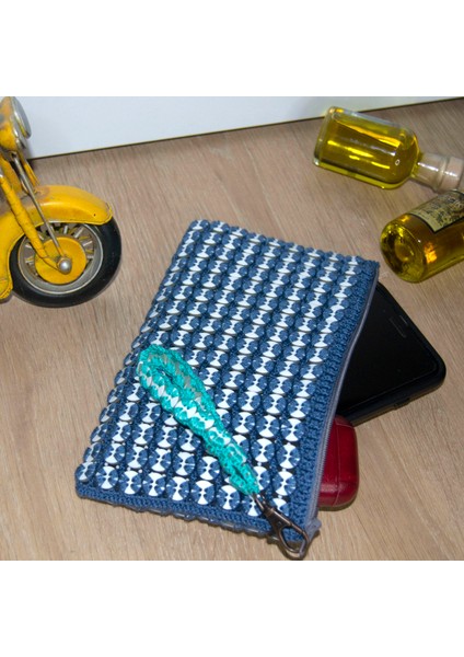 El Örgüsü Özel Tasarım Düğme Detaylı Clutch Çanta Seti Fuşya - Mint - Lacivert modelleri