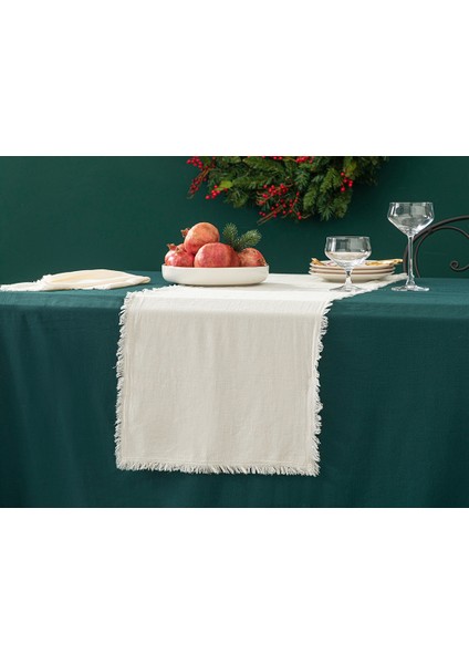 Smooth Fringes Pamuk Runner 40 x 150 cm Krem