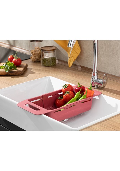 English Home Trendy Plastik Ayarlanabilir Lavabo Süzgeci Süzgeç 48X19X8 cm Kırmızı