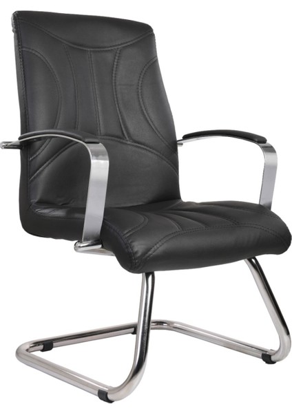 Mi12 Özel Tasarım Siyah Renk Krom Ayaklı Ofis Misafir - Büro - Çalışma Koltuğu