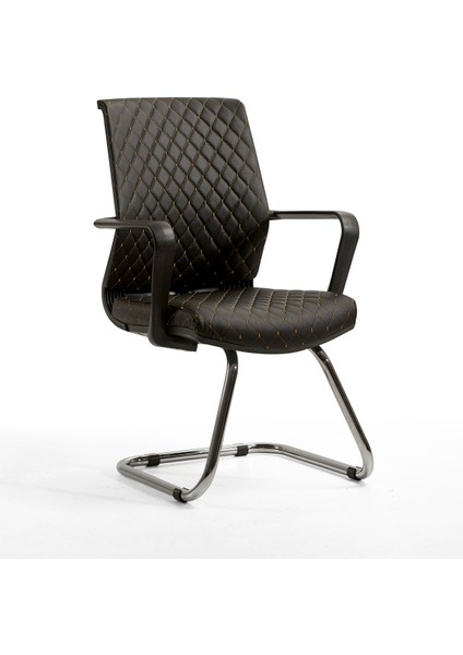 Efor Nakışlı Ofis - Müdür - Büro - Misafir Çalışma Koltuğu Siyah Renk Krom Ayaklı