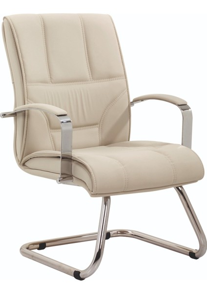 Mi13 Özel Tasarım Krem Renk Krom Ayaklı Ofis Misafir - Büro - Çalışma Koltuğu