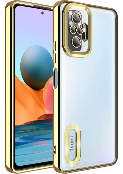 Xiaomi Redmi Note 10 Pro Için Kamera Korumalı Logo Gösteren Omega Silikon Kapak Gold