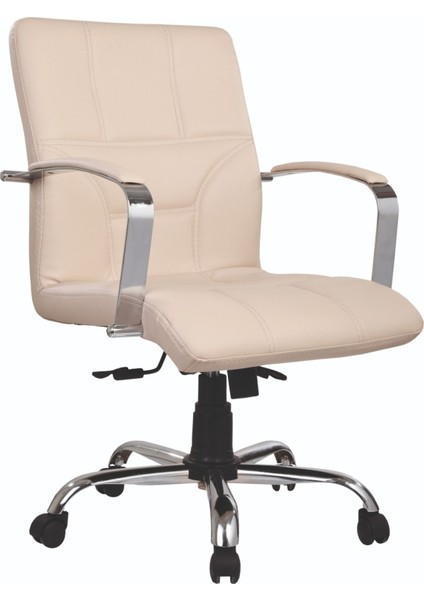 MK16 Yönetici Makam - Ofis Müdür - Büro - Çalışma Koltuğu Krem Renk Krom Ayaklı