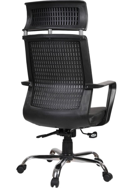 My6 Yönetici Makam - Ofis Müdür - Büro - Çalışma Koltuğu Siyah Renk Krom Ayaklı