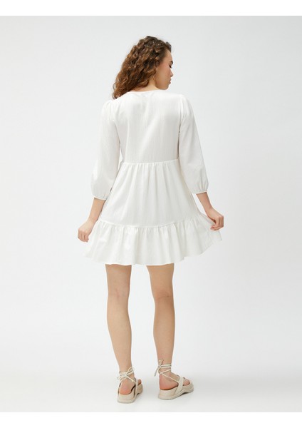 Uzun Kollu Elbise Bağlama Detaylı Volanlı Viskon Karışımlı fırsatları