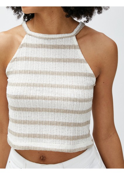 Crop Atlet Halter Yaka Triko Ajurlu Dar Kesim