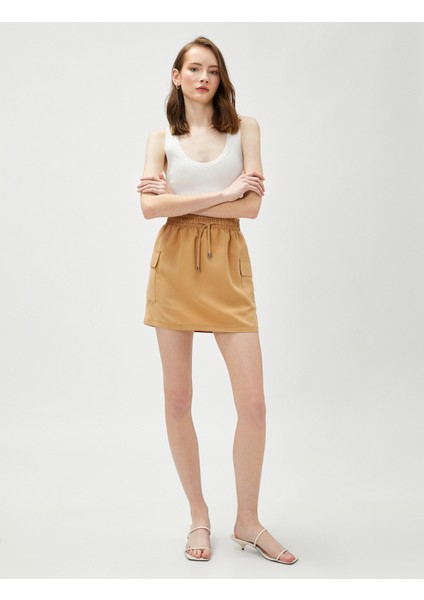 Mini Etek Modal Karışımlı Cepli Beli Bağlamalı