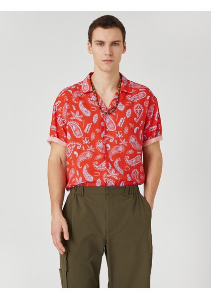 Yazlık Gömlek Kısa Kollu Devrik Yaka Etnik Baskı Detaylı fiyatları