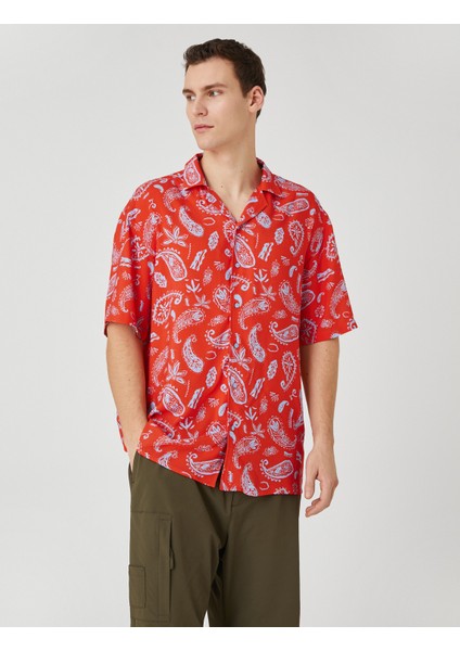 Yazlık Gömlek Kısa Kollu Devrik Yaka Etnik Baskı Detaylı modelleri