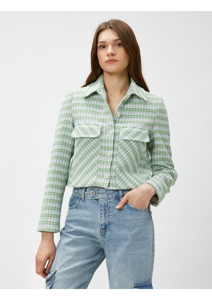 Crop Ceket Düğmeli Cepli Gömlek Yaka modelleri