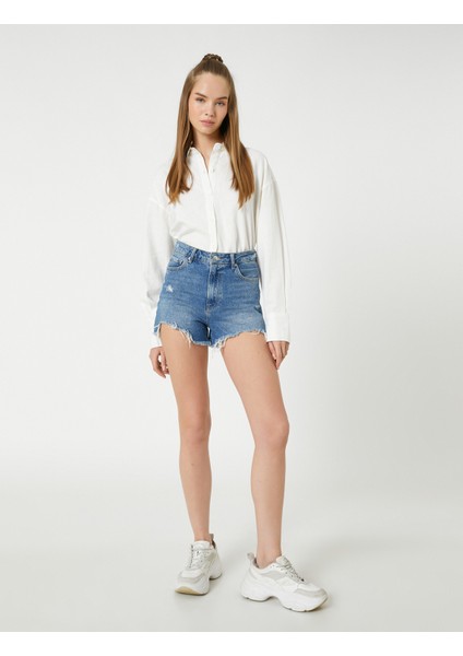 Oversize Gömlek Keten Karışımlı Crop Düğmeli Uzun Kollu fiyatları