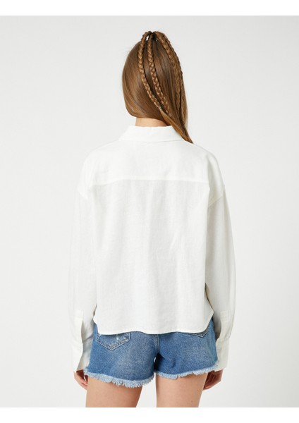 Oversize Gömlek Keten Karışımlı Crop Düğmeli Uzun Kollu fırsatları