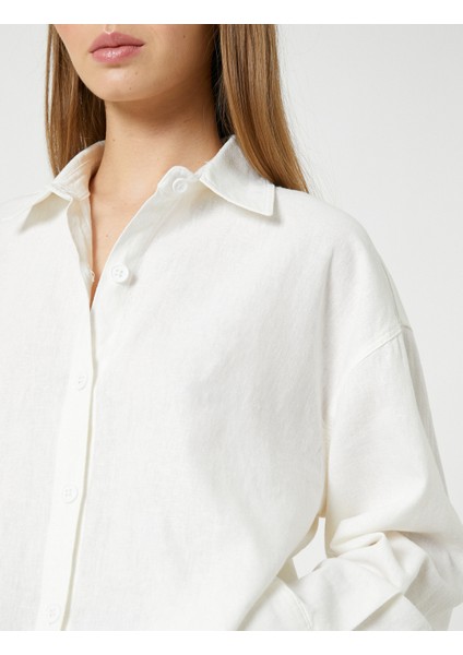 Oversize Gömlek Keten Karışımlı Crop Düğmeli Uzun Kollu indirimleri