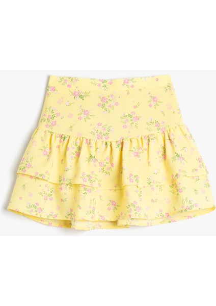 Etek Fırfırlı Çiçekli Beli Lastikli Pamuklu