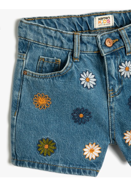 Kot Şort Papatya Işleme Detaylı Pamuklu Cepli modelleri