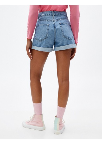 Mini Kot Şort Yırtık Katlama Detaylı Cepli fırsatları