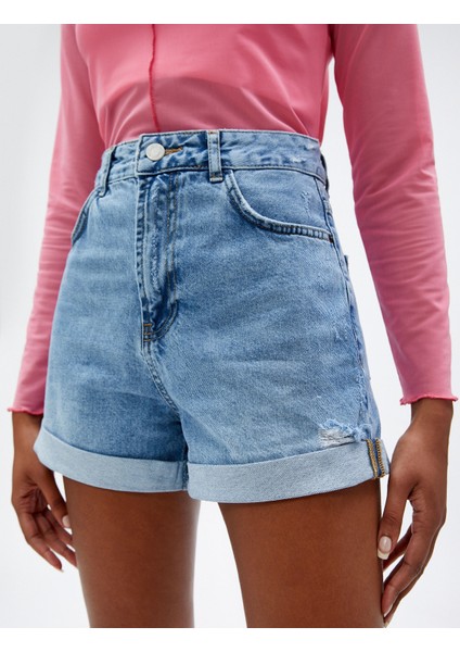 Mini Kot Şort Yırtık Katlama Detaylı Cepli indirimleri