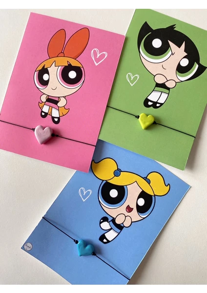 Swords Concept Üçlü Murano Kalp Arkadaşlık Bilekliği Power Puff Girl