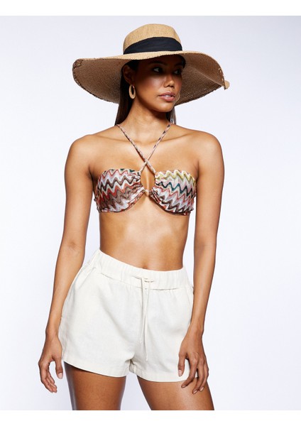 Bikini Üstü Pencere Detaylı Boyundan Bağlamalı Dokulu