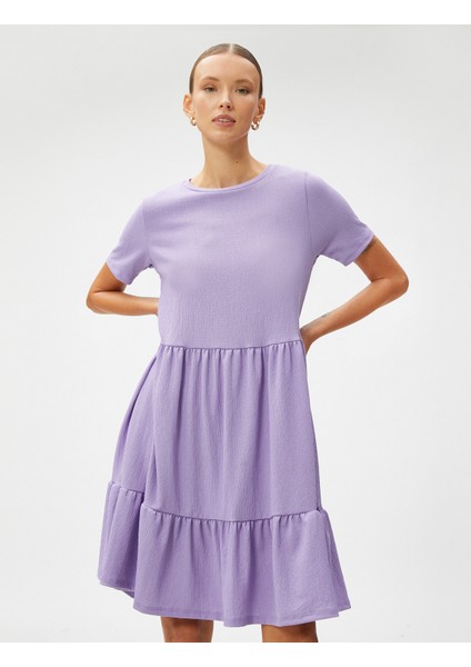 Kısa Elbise Katlı Kısa Kollu Bisiklet Yaka modelleri