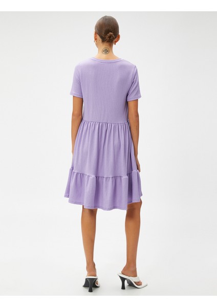 Kısa Elbise Katlı Kısa Kollu Bisiklet Yaka fırsatları