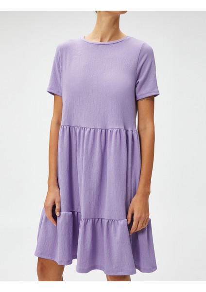 Kısa Elbise Katlı Kısa Kollu Bisiklet Yaka indirimleri