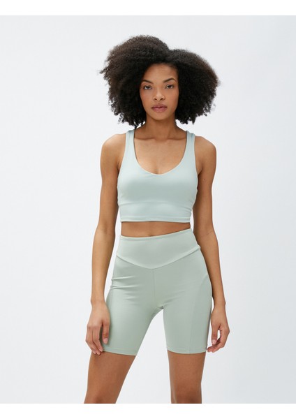 Sporcu Sütyeni Halter Yaka Minimal Baskılı