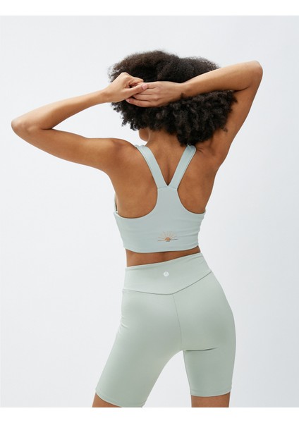 Sporcu Sütyeni Halter Yaka Minimal Baskılı