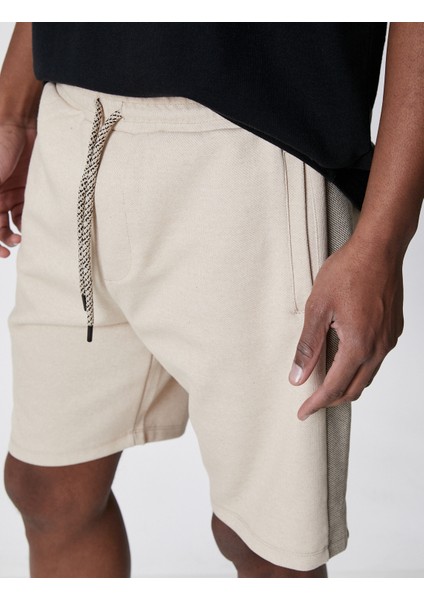 Basic Bermuda Şort Beli Bağcıklı Şerit Detaylı Cepli