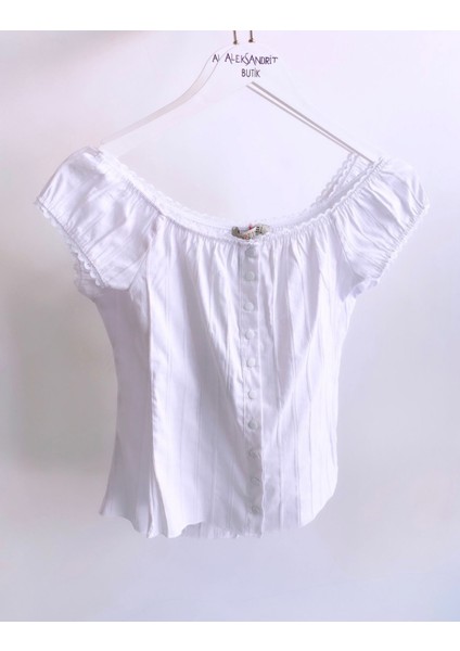 Vintage Girl Beyaz Crop Gömlek