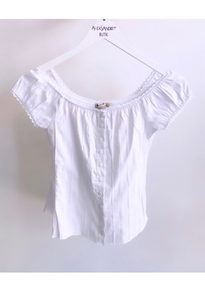 Vintage Girl Beyaz Crop Gömlek modelleri